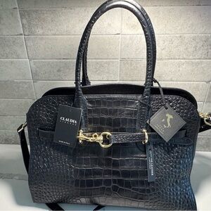 Claudia Black Crocodile Embossed Leather Bag/Crossbody